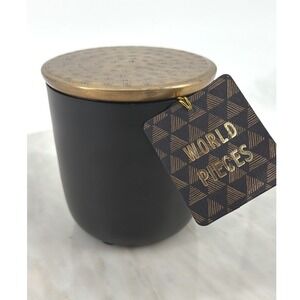World Pieces Matte Black Metal Decorative Canister with Textured Gold Lid India